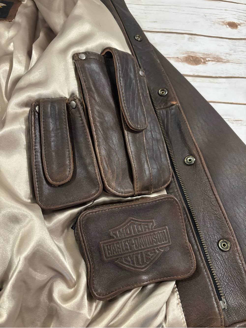 VNTG Harley-Davidson Legendary High Roller Brown Leather Bomber Varsity Jacket L - Picture 12 of 16